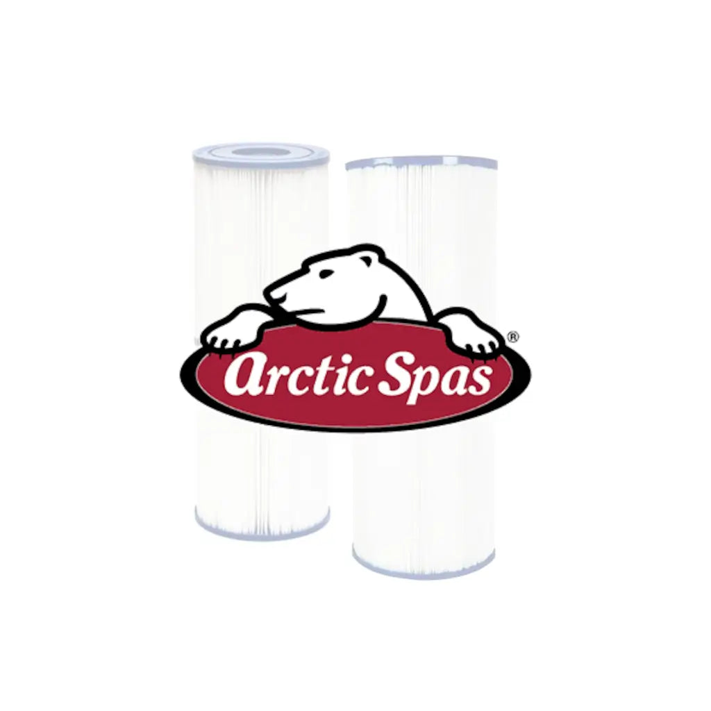 Arctic Spas logo with PRB50-IN and PRB25-IN Pleatco filters for hot tubs