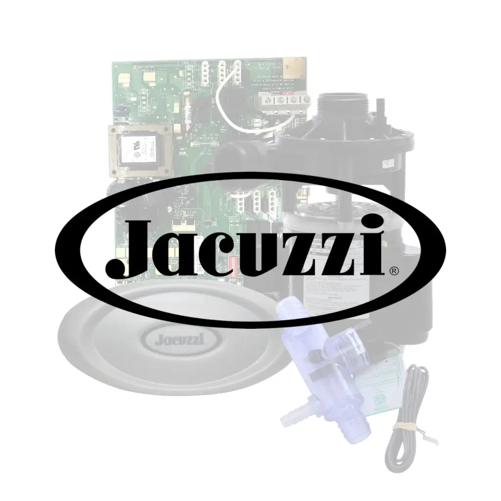 Jacuzzi logo with 6500-907 pump, 2472-820 pillow and 6600-427 circuit board for Jacuzzi hot tubs
