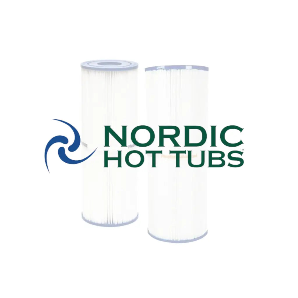 Nordic Hot Tubs logo with PRB50-IN and PRB25-IN Pleatco filters for hot tubs