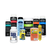 Thumbnail for Hot Tub Store Starter Kit - everything you need to get started on the ultimate spa routine. Includes: Jacuzzi brand Chlorine Granules, Stain and Scale, Alka Up, pH Down, Ultra Spa Water Conditioner, Test Strips, Zorbie Scum Sponge, Nature2 Mineral Sanitizer, and Spa Solution Enzymes.